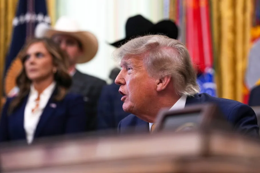 President Donald Trump speaks to reporters in the Oval Office on Sept. 4.